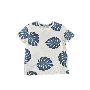 Primark Kids White T-Shirt With Blue Tropical Leaf Print 4-5 Years